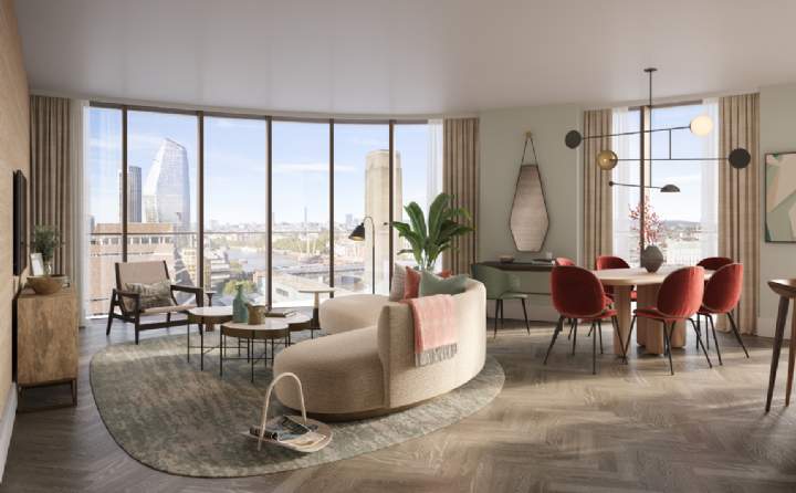 Living and dining room in Triptych Bankside