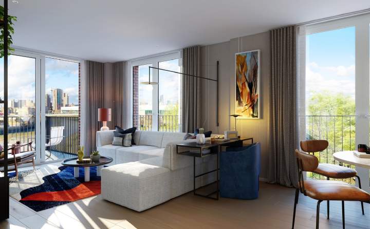 Living room with a balcony. Living room with a balcony.
