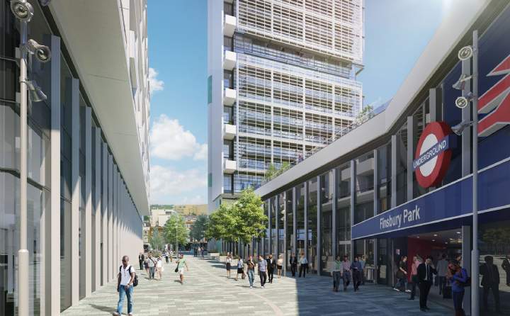 City North with the entrance of Finsbury Park underground