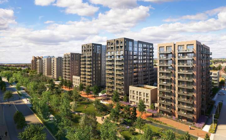 Apartments set along the tree-lined